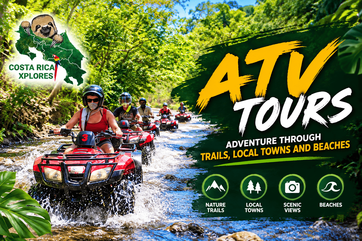 ATV tours through Costa Rica's jungle trails, local towns and beaches