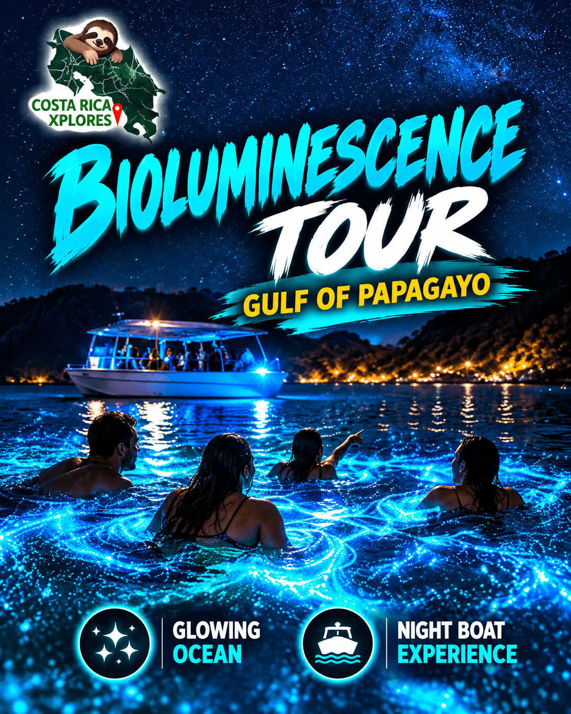 Bioluminescence night boat tour in the Gulf of Papagayo, Costa Rica